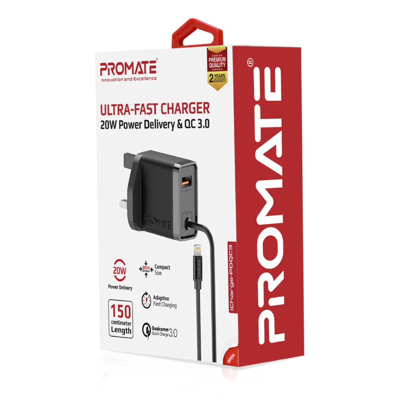 Promate ICharge-PDQC3 iPhone Wall Fast Charging 20W Promate ICharge-PDQC3 iPhone Wall Fast Charging 20W